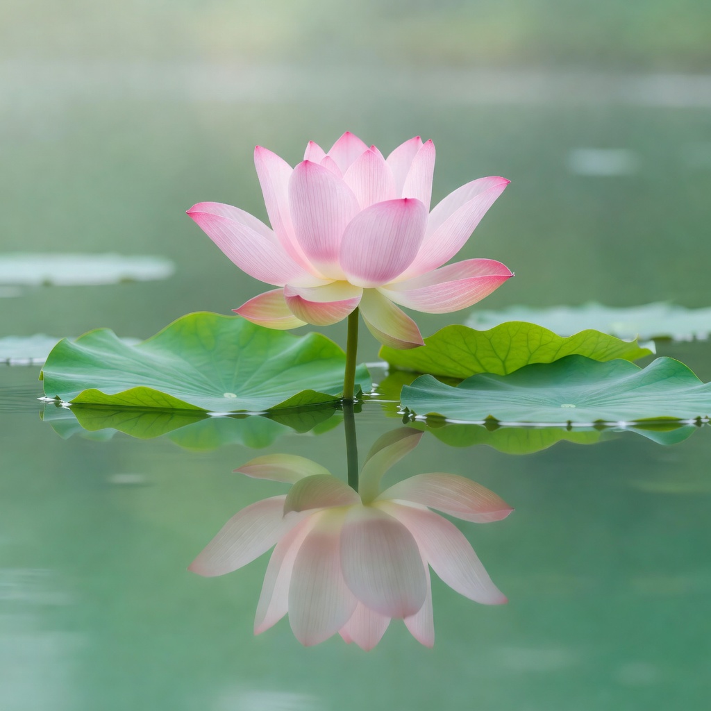 静かな水面に浮かぶ蓮の花
